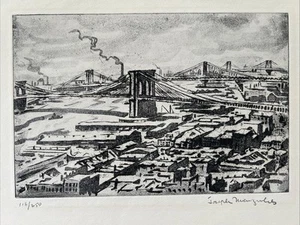 Joseph Margulies (1896-1984) East River Bridges 1976 aguatinta, grabado impresión AAA - Imagen 1 de 7