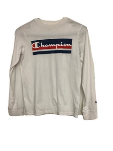 Champion Kids Size Medium Long Sleeves Tee White Sleeve Embroidered Logo - Picture 1 of 13