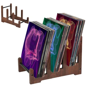 Record Holder 3-Tier Vinyl Record Storage up to 60 Pcs Vinyl Record Holder Wood - Picture 1 of 11