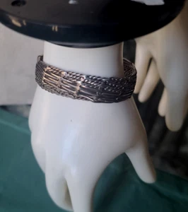 Brazalete Brazalete Tejido Cesta Intrincado Plata Esterlina México De Colección 2.5" Diámetro - Imagen 1 de 5