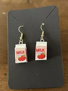 3D Strawberry Milk Carton Dangle Earrings - Picture 1 of 4