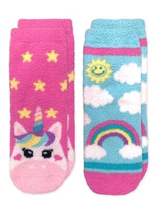 girls Girl s Unicorn and Colorful Rainbow Fuzzy Slipper Socks 2 Pack Multi X ... - Picture 1 of 7