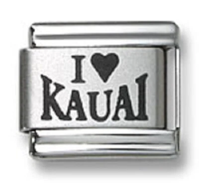 Silver Laser Italian Charms I Heart Kauai Fit 9 mm Stainless Steel Link Bracelet - Image 1 of 2