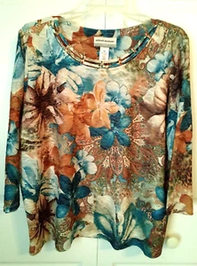 Alfred Dunner, talla PXL, estampado floral azul/marrón - Imagen 1 de 4