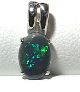 Solid Black Opal Pendant, 18ct (750) White Gold, Australian Opal_claw setting - Picture 1 of 10