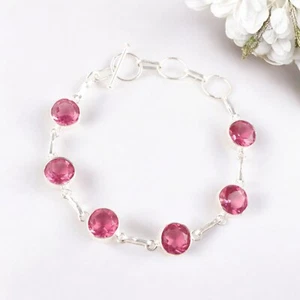 Natural Pink Tourmaline Gemstone 925 Sterling Silver Ethnic Jewelry Gift For Her - Picture 1 of 6