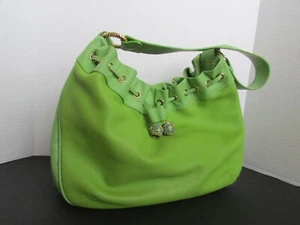 Lilly Pulitzer lime green large leather rhinestone bling hobo handbag-13x11x5 - Picture 1 of 21