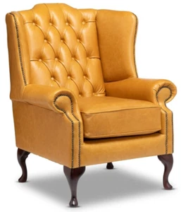 Silla Chesterfield con respaldo alto en cuero 100 % antiguo inglés - Imagen 1 de 5