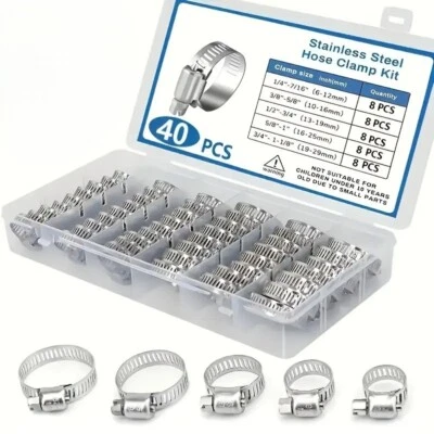 AYQW 40 Fascette Metalliche a Vite Stringitubo Benzina, Gagolio, Olio, Acqua 5 misure