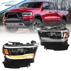 LH RH Headlights For 2019-2023 Dodge Ram 1500 Black Reflector Full LED Headlamps - Picture 1 of 24