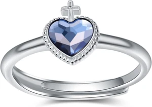 Heart Cross Ring 925 Sterling Silver Adjustable Open Crystal Gifts for Women Her - Picture 1 of 6