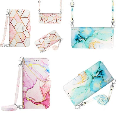 Case for Nokia C30 G10 G20 C20 Marble+Lanyard PU Leather Wallet Case Phone Cover - Image 1 of 4
