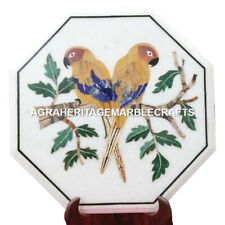 Marble Side Coffee Table Top Hakik Birds Mosaic Inlay Semi Precious Decor H1700
