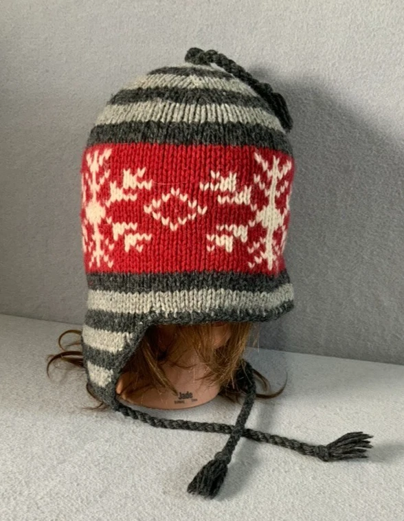 Gorro Eddie Bauer de colección mezcla de lana sombrero copo de nieve tejido barbilla corbata talla única Foto 1 de 4