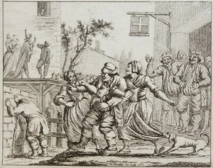 Eau forte de CHEVALIER, sortie de taverne, beuverie, homme enivré, caricature - Bild 1 von 2