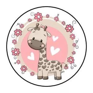 30 Girl Baby Shower Stickers favors pink round baby giraffe envelope seals party - Picture 1 of 1