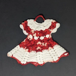 Handmade Pot Holder Crochet Cotton Dress Handcrafted Vintage 6" x 6-1/2" - Picture 1 of 7