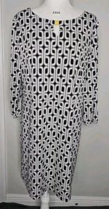 JESSICA HOWARD Women's Size 16 3/4 Sleeve Sheath Dress White Geometric Print - Picture 1 of 13