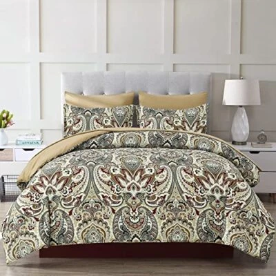 Juego de Edredón Boho 7 Piezas Cama en Bolsa Edredón Boho Paisley Queen Caqui Foto 1 de 4