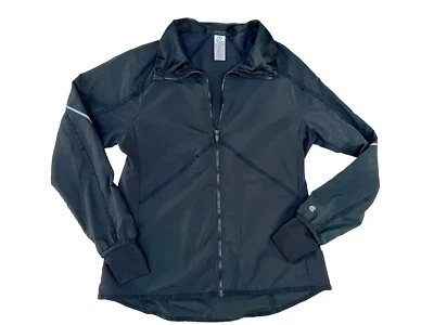Womens Champion Black Windbreaker Zip Up Jacket Size Medium w Reflective Stripes — 第 1/4 张图片