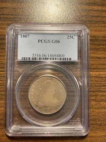 1807-P Draped Bust Silver Quarter 25C PCGS GOOD 06 G 06 G6 Type 2 Heraldic Eagle Cover