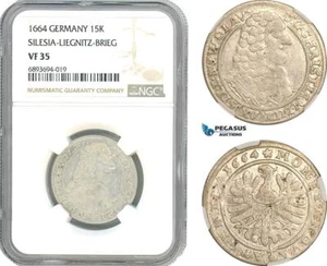AJ962, Germany, Silesia-Liegnitz-Brieg, Christian, 15 Kreuzer 1664, NGC VF35 - Picture 1 of 1