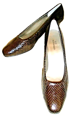 ROS HOMMERSON MARRÓN CUERO SERPIENTE Mocasines CLÁSICOS Zapatos de salón TACONES MULES 9S DELGADOS Foto 1 de 4