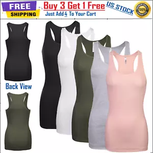 Camiseta sin mangas de algodón premium suave elástica acanalada tejida espalda deportiva sólidos básicos para mujer - Imagen 1 de 14