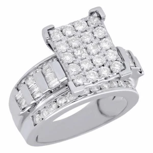 10K White Gold Baguette & Round Diamond Rectangle Ladies Engagement Ring 2 Ct. - Picture 1 of 5