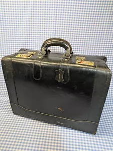 Vintage genuine balck leather carry-on luggage w combination lock 18" Wide - Picture 1 of 17