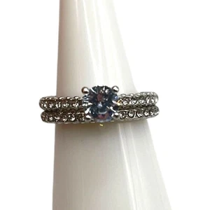 Cubic Zirconia Double Band Engagement Style Promise Ring Size 6.5 Bling Sparkle - Picture 1 of 5