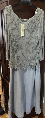 Vestido largo para mujer J Kara cuello redondo manga 3/4 cuentas talla 14 plateado/DWK176 Foto 1 de 3