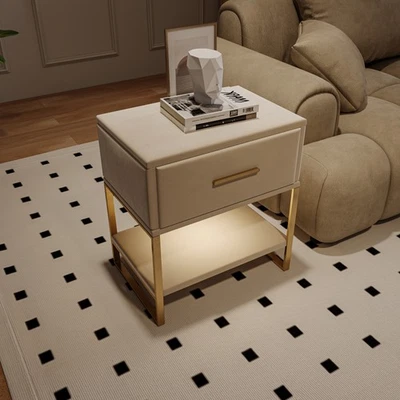 Nachttisch 2er Set,Nachtschrank mit LED,Schublade,Beistelltisch für Schlafzimmer - Bild 1 von 4