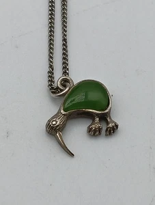 Vintage Sterlingsilber & Halbedelstein Kiwi Halskette 18 Zoll signiert Stg - Bild 1 von 10