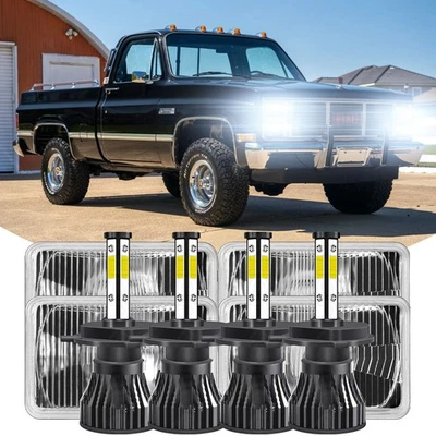 For GMC Sierra Classic C1500 C2500 C3500 Pickup Newest 4x6" LED Headlights DRL - Image 1 of 4