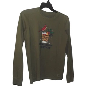 LIFE IS GOOD CRUSHER GREEN L/S WOMEN'S Small  "OLD FASHIONED CHRISTMAS" Cardinal - Picture 1 of 5