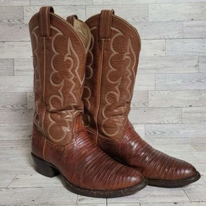 Men's Tony Lama Western Brown Teju Lizard Leather Rodeo Cowboy Boots Size 9 D - Picture 1 of 10