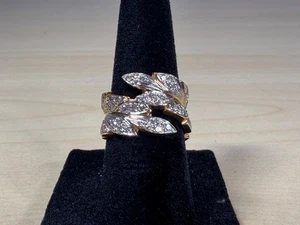 14k Yellow Gold Pave .70ctw Diamond Ring Leaf Bypass Band Design Size 5 - Picture 1 of 24