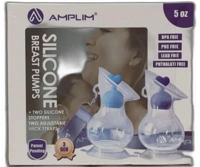 Extractor de leche manual Amplim, Gen 3 grado alimenticio silicona colector de leche azul y púrpura Foto 1 de 3
