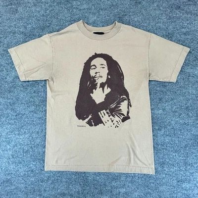 ВИНТАЖНЫЙ Bob Marley рубашка мужская маленький коричневый желтовато-коричневый Zion Rootswear регги 2006 Y2K - Изображение 1 из 4