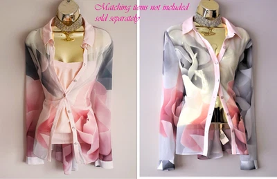 Blusa de Noche Ted Baker Rosa Gris Tanisha Porcelana Rosa Gasa 12 TB3*Cami Ls Foto 1 de 4