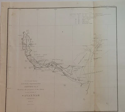1854 B&W US Coast Survey chart map Savannah Georgia - Image 1 of 4