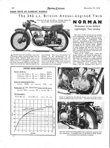 1954 NORMAN 'Model TS' 242cc Motorcycle Vintage Original Magazine Report Cutting - Picture 1 of 1
