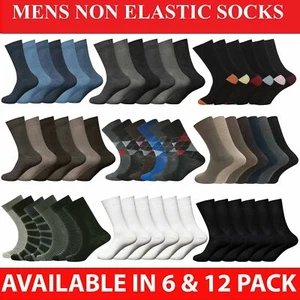3 6 12 Pairs Mens Non Elastic Diabetic Socks Loose Soft Grip Top Adults UK 6-11 - Picture 1 of 26