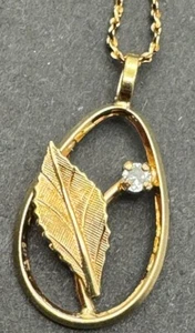 12kt Gold Filled Van Dell 18” Necklace With Leaf Pendant Diamond Accent VTG 1.8g - Picture 1 of 13