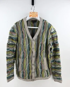 Vintage COOGI Australia womens 100% wool cardigan in sage,teal & beige size XL - Picture 1 of 9