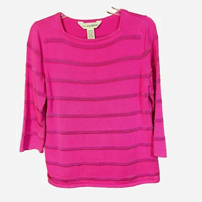 Suéter Sag Harbor Y2K Rosa Fucsia Rayas Cuello Cuadrado Manga 3/4 De Colección Talla M Foto 1 de 4
