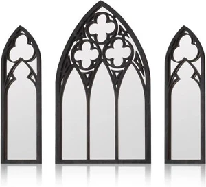 3 Pack Gothic Mirrors Wall Decor, Cathedral Arch Frame Tiny Mirror Goth Room De - Picture 1 of 4