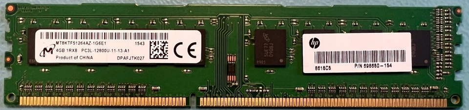 Micron MT8KTF51264AZ-1G6 4GB DDR3-1600 PC3-12800 DIMM Desktop Memory RAM - Image 1 of 1