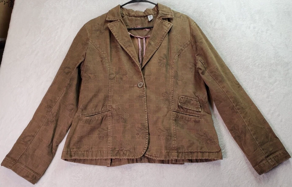 Chaqueta Blazer Caribbean Joe Mujer Talla 12 Marrón Floral Sencillo Pecho 1 Botón Foto 1 de 4